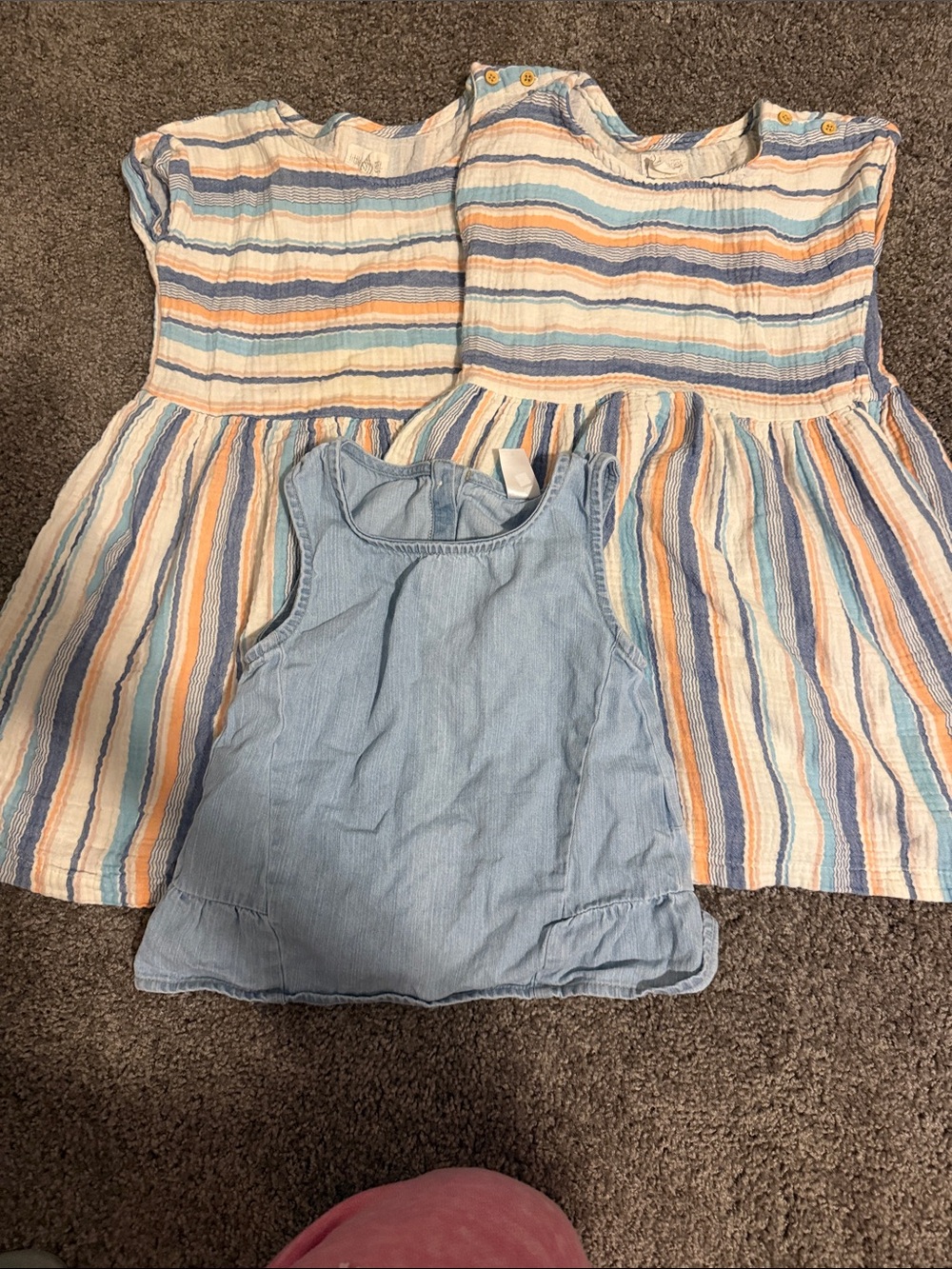 Carter's Striped Peach Blue Cream Dresses with Light Blue Tank Top
